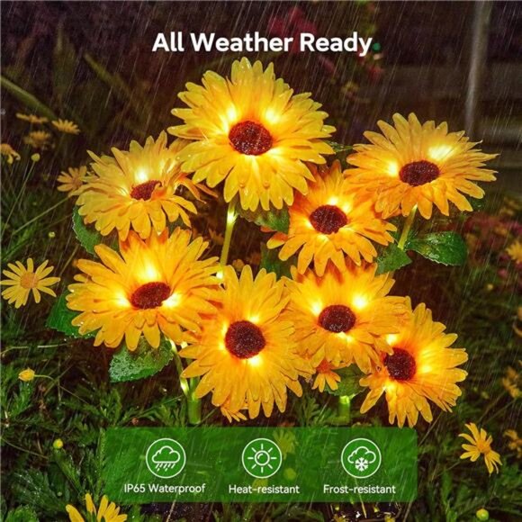 4 Pack Solar Lights with 16 Glowing Daisy Flowers & Stems Garden Decor - Picture 5 of 6